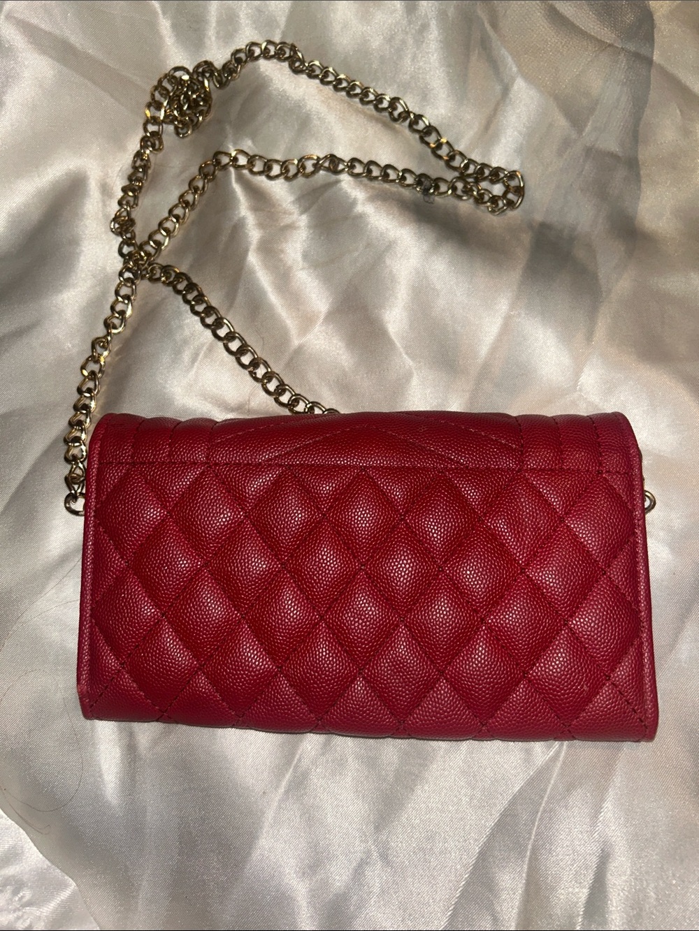 Saint Laurent Red Quilted Leather Chain Crossbody Wallet - Picture 2 of 4